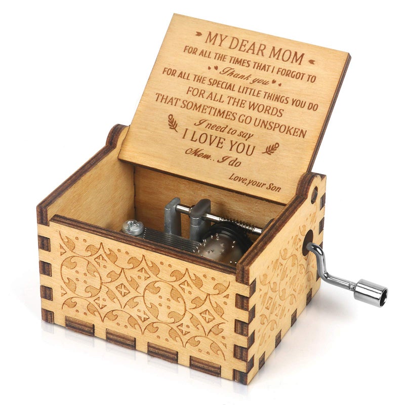 BOOB For mom from son You Are My Sunshine Hand Crank Music Box Wood cute Engraved Vintage Musical Box Mom Gift for Birthday, Motherâ€™s Day Christmas Thanksgiving Day - Image 1